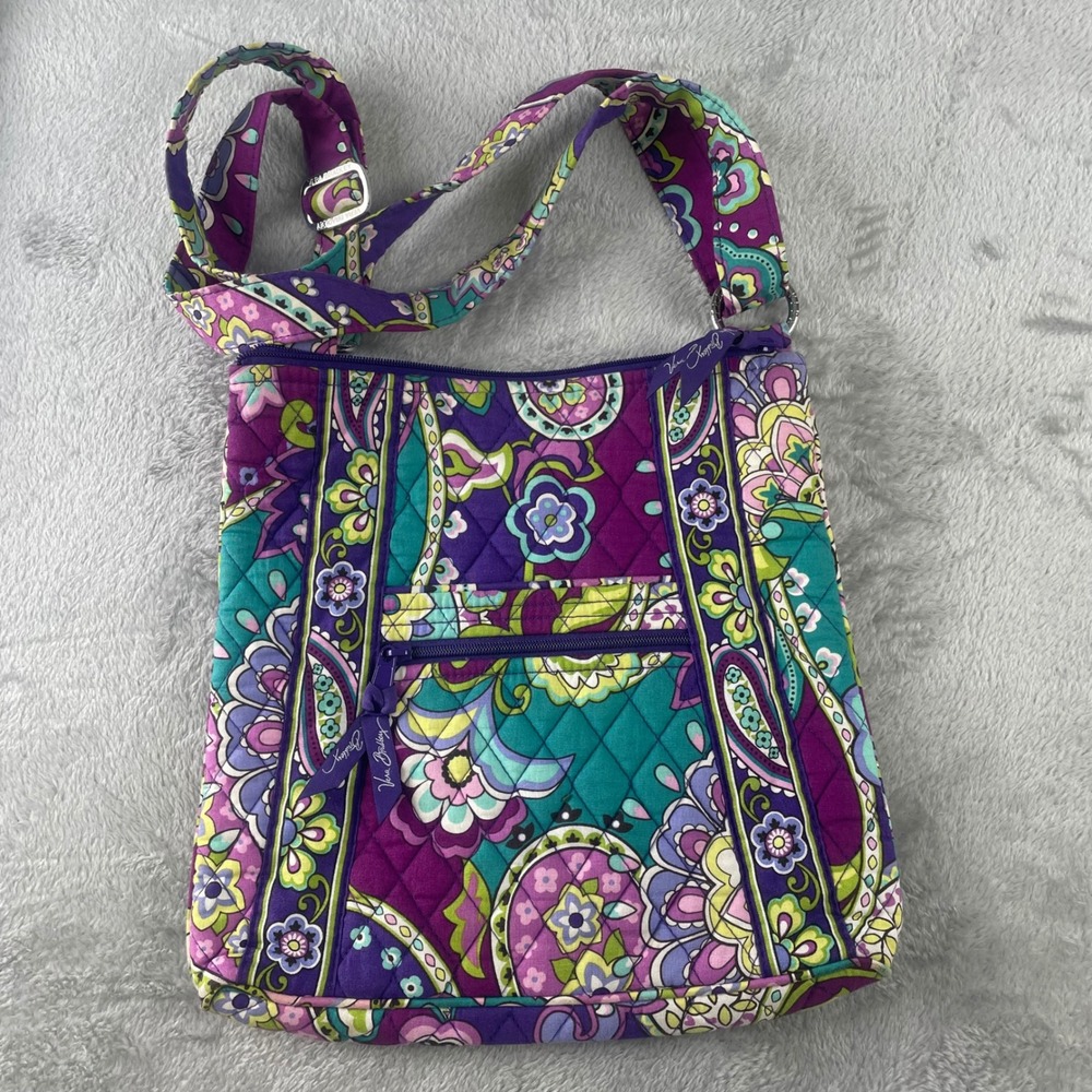 Vera Bradley Plum Crazy Hipster Crossbody Bag Purple Paisley Quilted Cotton